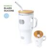 Tarro Cristal y Bambú con Funda Silicona  1,1 L.
