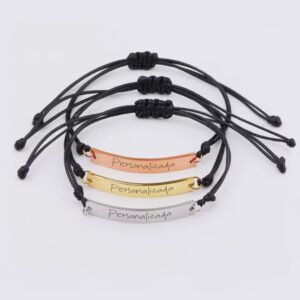 Pulsera de barra ajustable en acero inoxidable y cordón