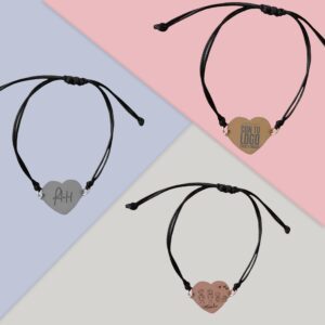 Pulsera de corazón ajustable en acero inoxidable y cordón